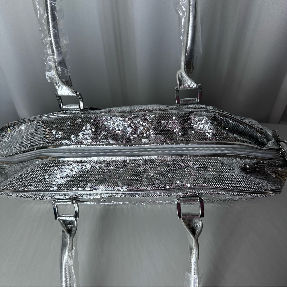 Joan Boyce Silver Sequin Weekender Travel Bag Glam Overnight NWT - Picture 16 of 16